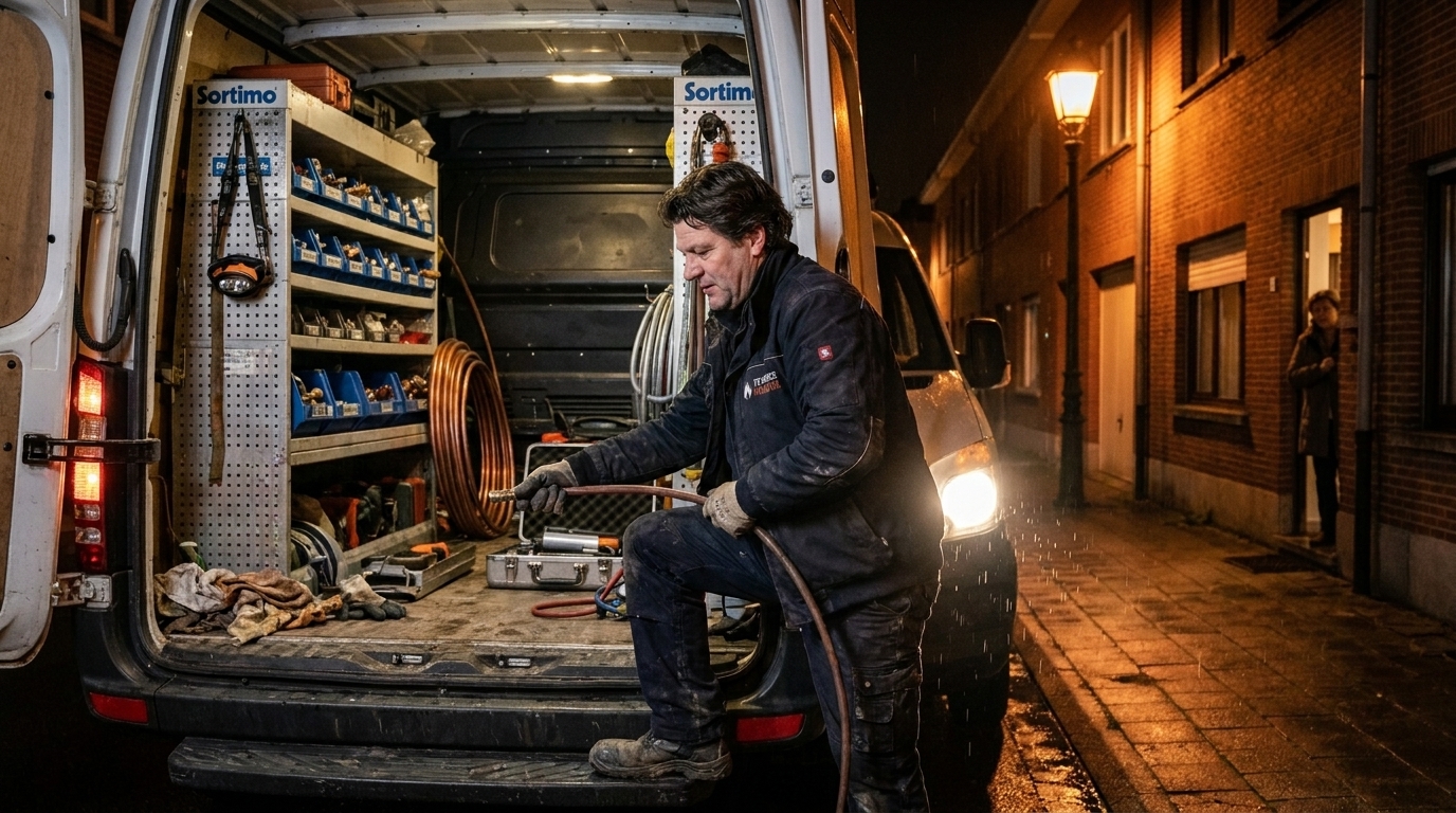 Spoeddienst technicus tijdens afspraak bij verstopping