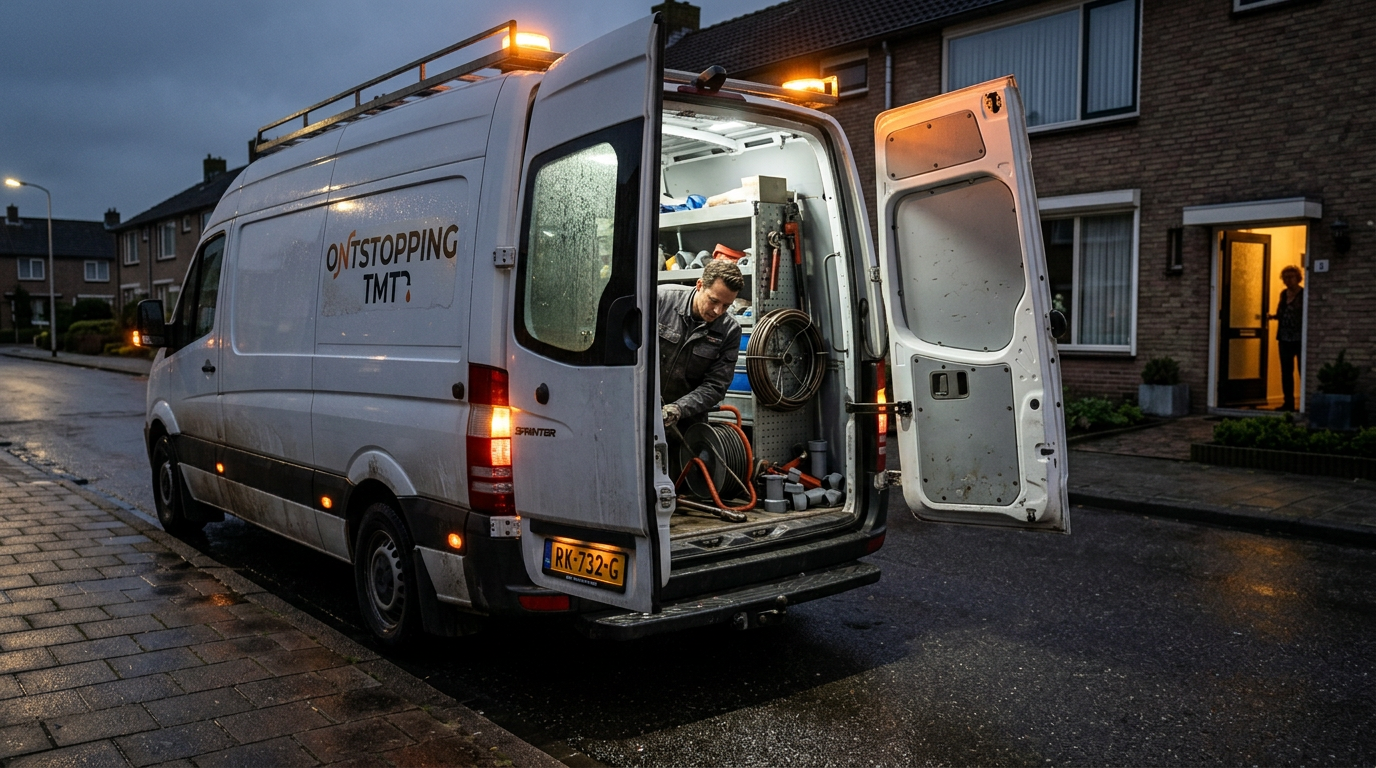 Spoeddienst technicus tijdens afspraak bij verstopping