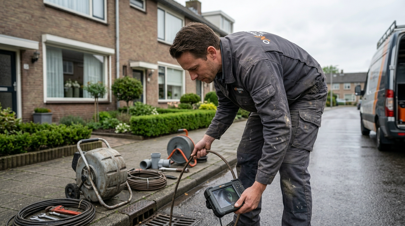 Camera-inspectie van een rioolleiding met beeldscherm